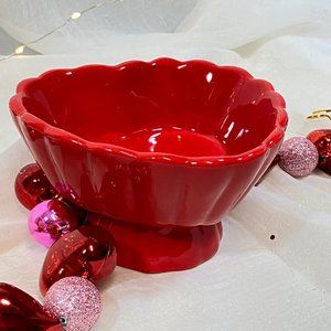 Valentines Red Ceramic Heart Footed Serving Candy Dish New